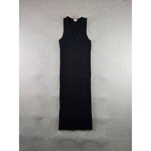 James Perse Dress Womens M Black Ribbed Sleeveless Midi Tank Minimalist Stretch